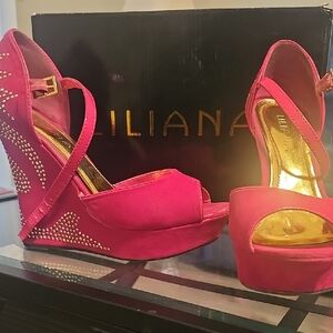 Liliana Fuchsia Wedges with Sparkling Accents